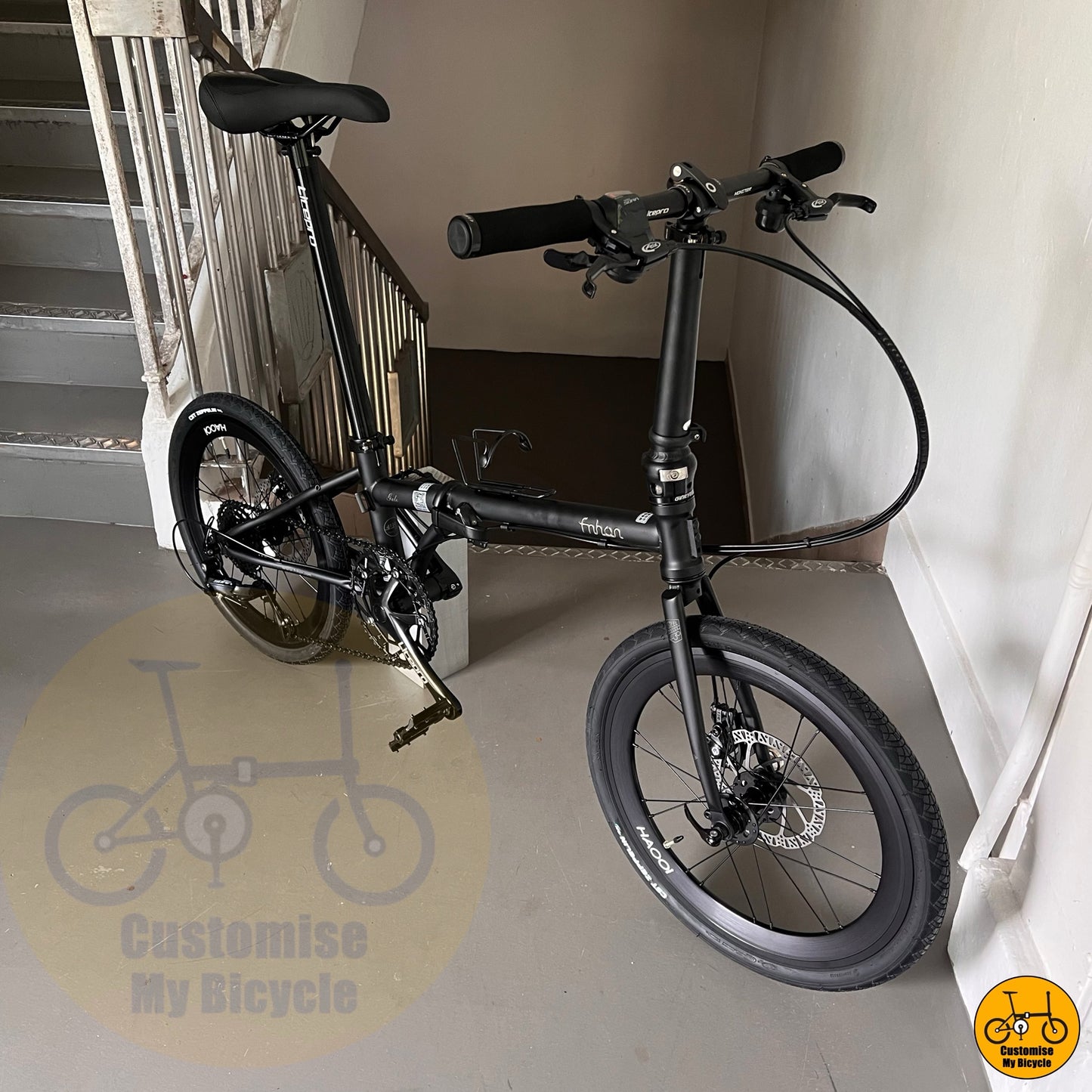 Fnhon Gale 20-inch – Basikal Lipat Hitam Kusam Bergaya dan Tahan Lasak
