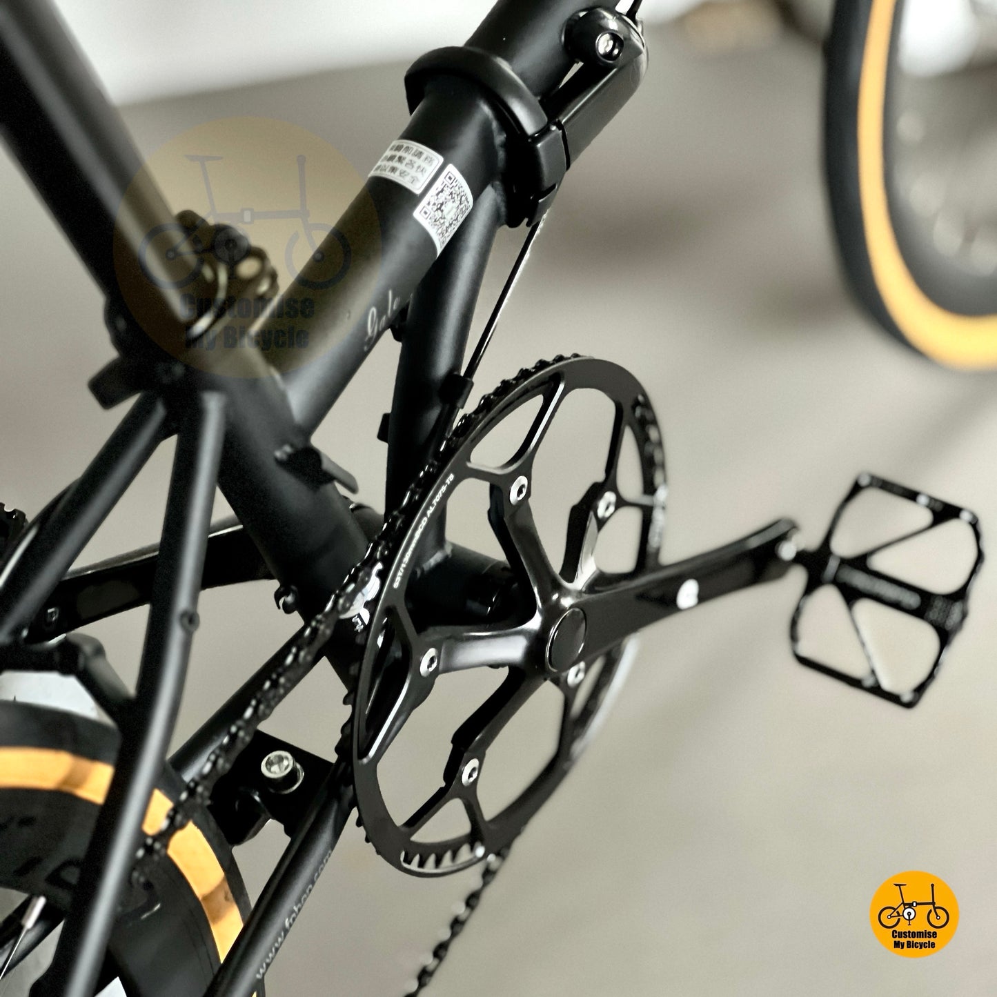 Chainring with chainguard on Fnhon Gale commuter folding bike Matte Black
