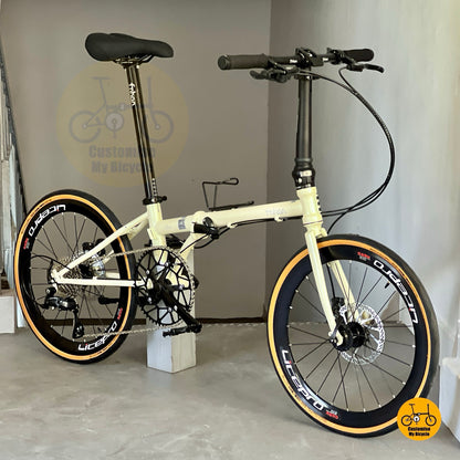 Basikal Lipat Fnhon Gale 22-inci Warna Beige Shimano 9 Gears Lipat
