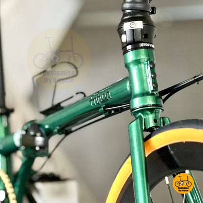 Fnhon Gale chromoly steel frame close up detail, embrossed out logo
