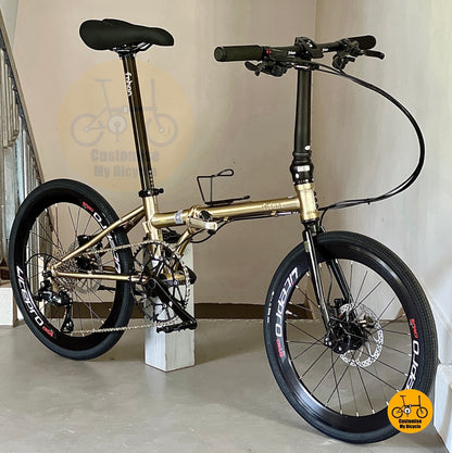 Titanium Gold Fnhon Gust 22 Inch Folding Bicycle With Shimano 9 Gears Chromoly Frame
