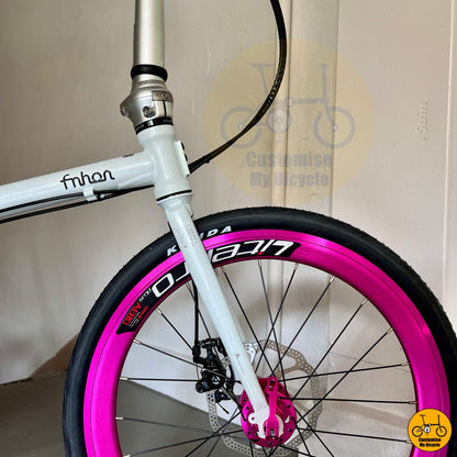 Litepro aero wheels in neon pink on Fnhon bicycle
