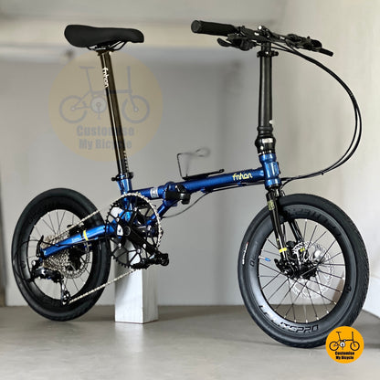 Basikal lipat Fnhon Gust 18 inci warna Deep Sea Blue dengan Shimano 9 kelajuan  
