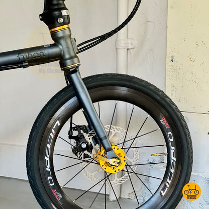 Fnhon Gust dark teal blue close up chromoly steel frame folding bike durability
