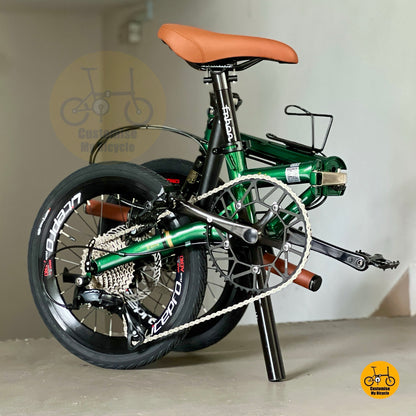 asikal lipat Fnhon Gust 18” hijau dengan Shimano 9 kelajuan dan roda Litepro