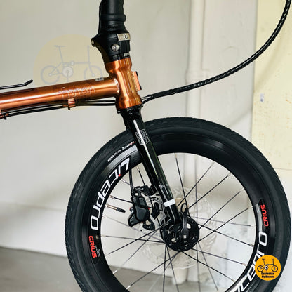 Fnhon Gust folding bicycle Litepro high profile front wheel close up folding bike wheelset
