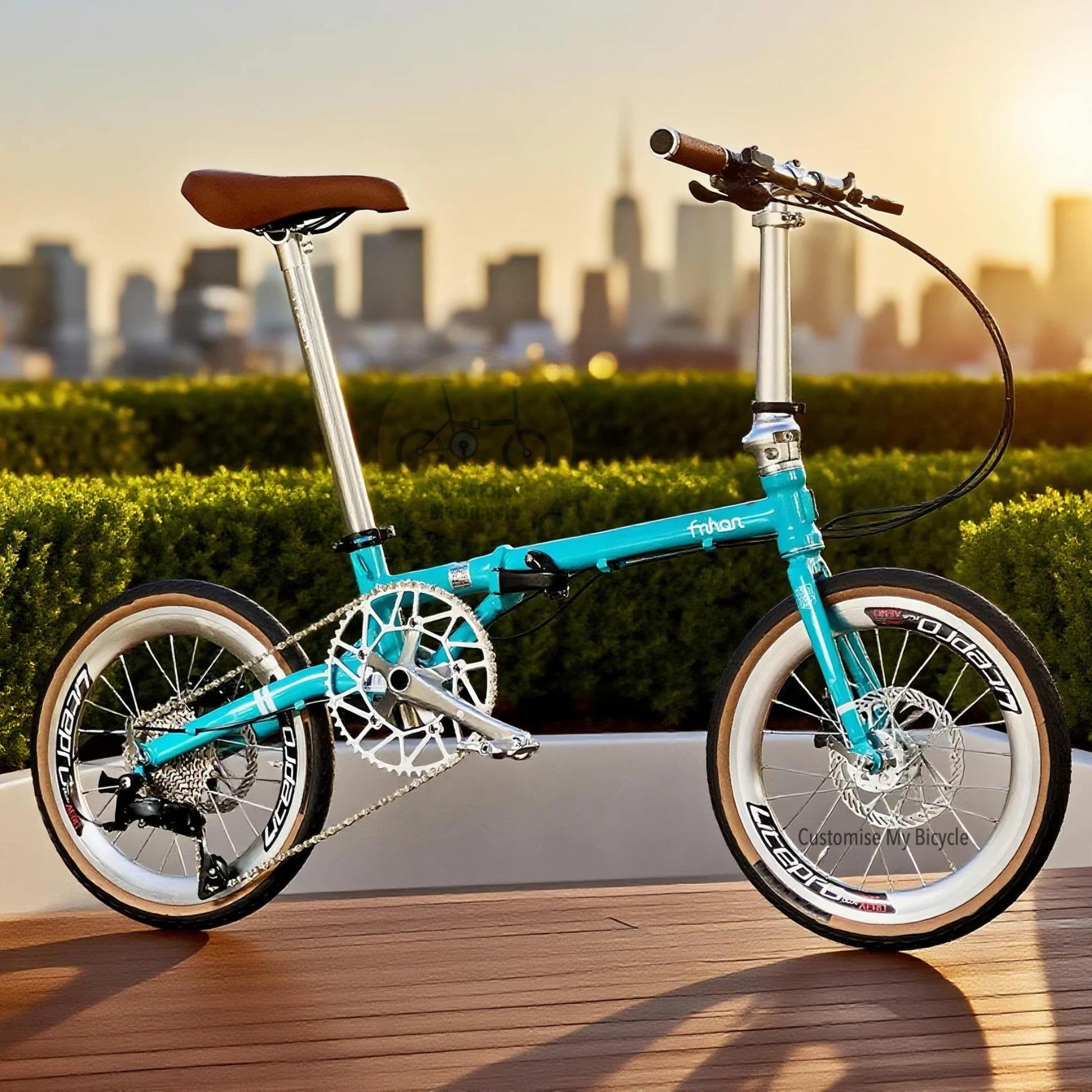 Fnhon Gust 18 Inch Turkish Blue Folding Bike With Chromoly Steel Frame And Shimano 9 Gears
