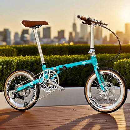 Fnhon Gust 18 Inch Turkish Blue Folding Bike With Chromoly Steel Frame And Shimano 9 Gears

