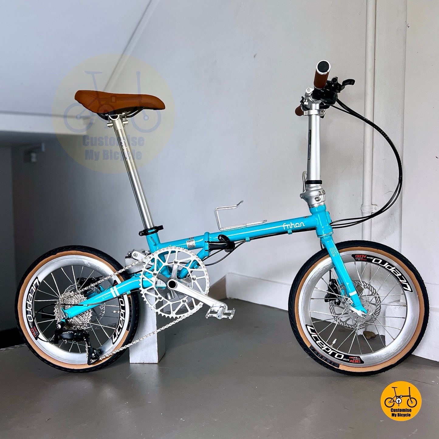 Fnhon Gust 18 inch turkish blue folding bike Turkish Blue side view
