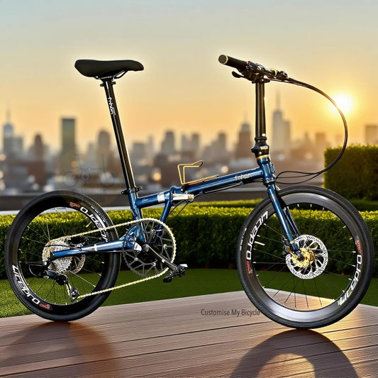 Fnhon Gust 22 Inch Deep Sea Blue Shimano 9 Gears Folding Bicycle With Chromoly Steel Frame
