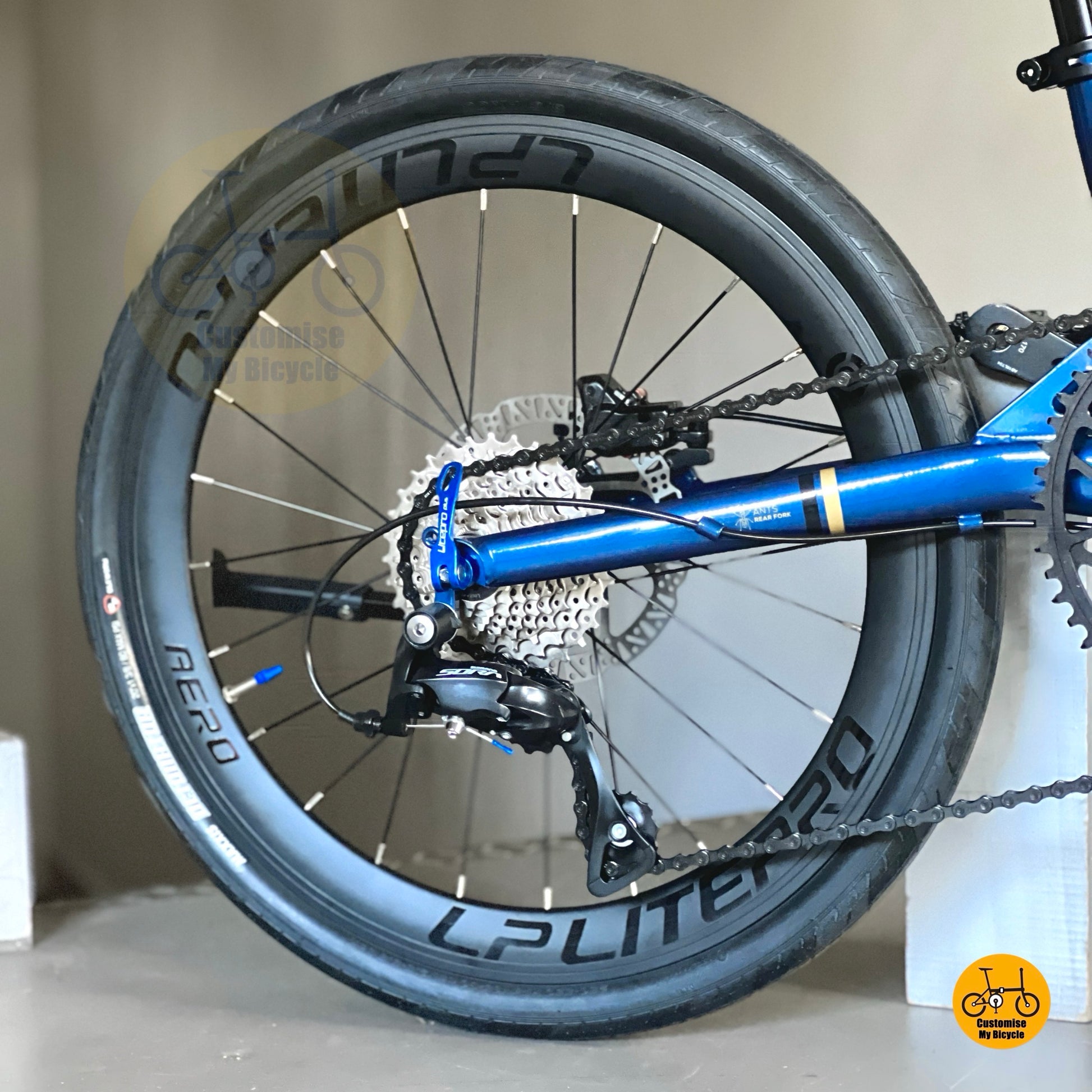 Shimano 9 Gears on Foldie With Low Profile Look Featuring MAXXIS Tyres And Litepro Lightweight Components
