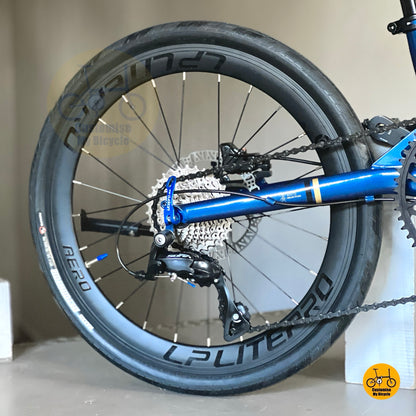 Shimano 9 Gears on Foldie With Low Profile Look Featuring MAXXIS Tyres And Litepro Lightweight Components
