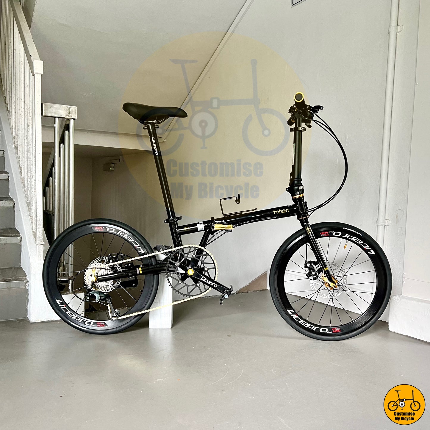 Fnhon Gust 22-Inci – Lipatan Mudah, Rangka Black Gold & Aksesori Litepro
