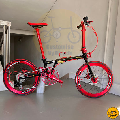 Fnhon Gust 22-inch Foldie – Gold Shimmering Frame with Red Litepro Parts for Performance Riders
