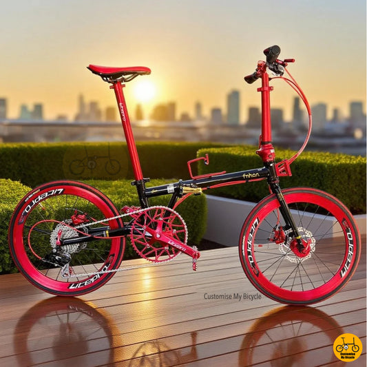 Fnhon Gust 22-inch Folding Bike – Black Gold Frame with Bright Red Accents & Premium Finish
