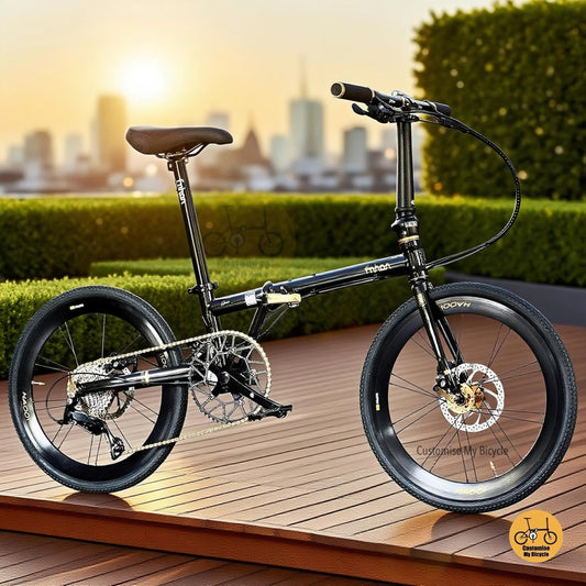 Fnhon Gust 22 Inch Folding Bike With Shimano 9 Speed Gear Black Gold Chromoly Frame
