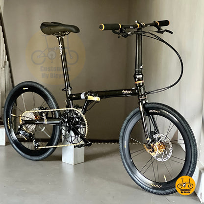 Basikal Lipat Fnhon Gust 22 Inci Dengan Shimano 9 Kelajuan Rangka Kromoly Hitam Emas
