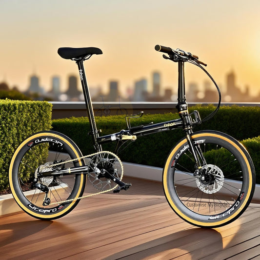 Fnhon Gust 22 inch Black Gold folding bike Shimano 9 gears chromoly steel frame
