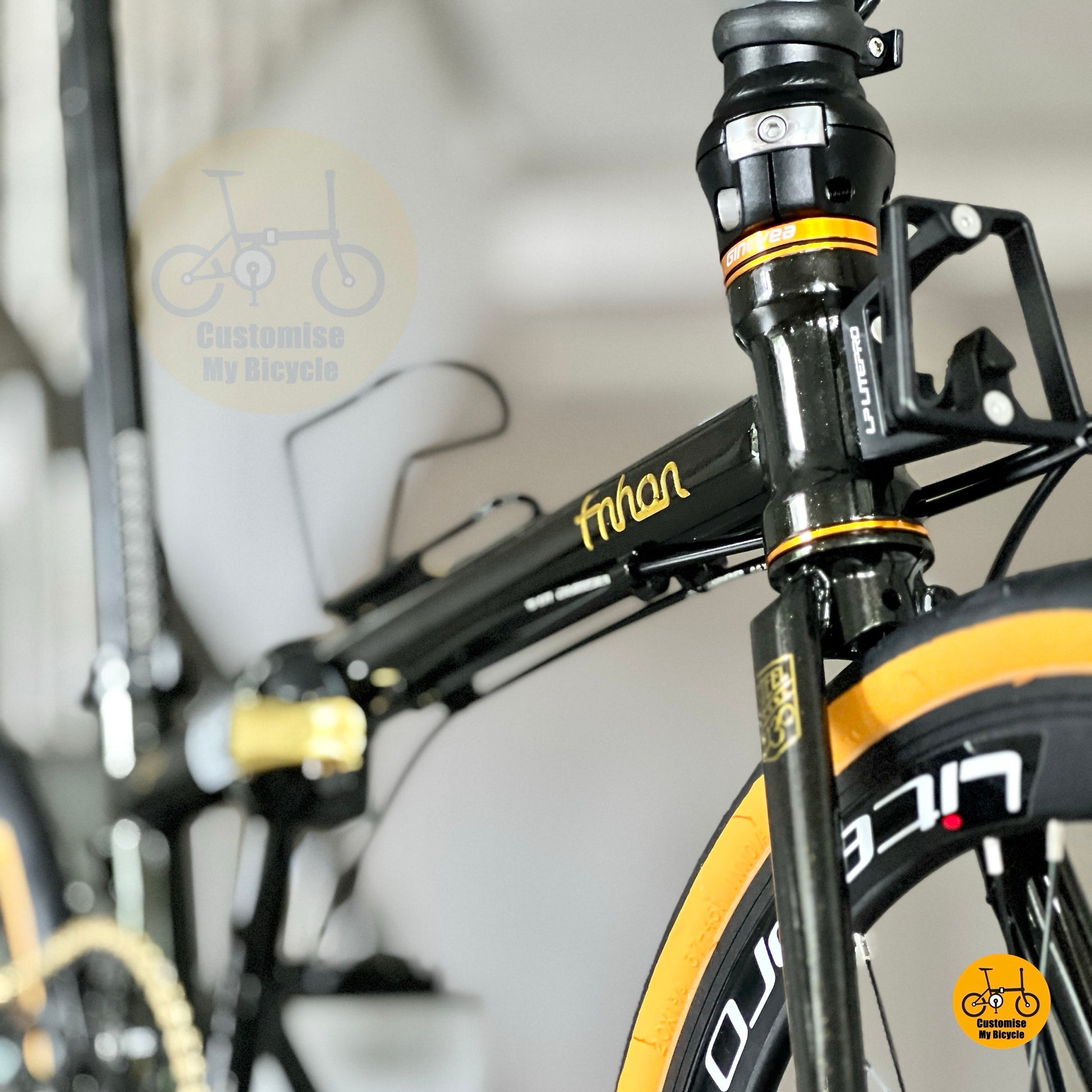 Front angled view highlighting Black Gold chromoly steel frame and fork
