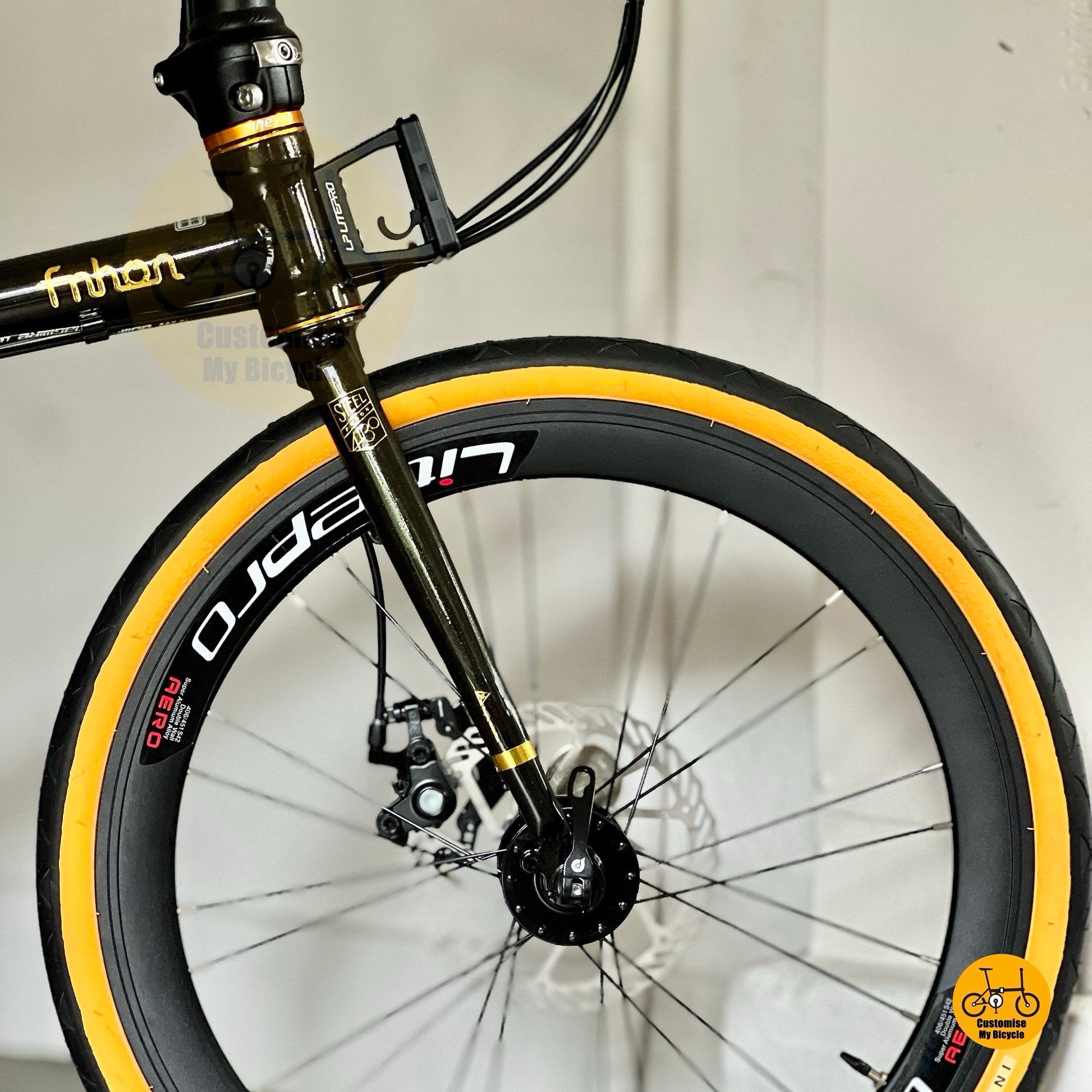 Close up of front Litepro aero wheel with Innova Pro fast rolling tyre
