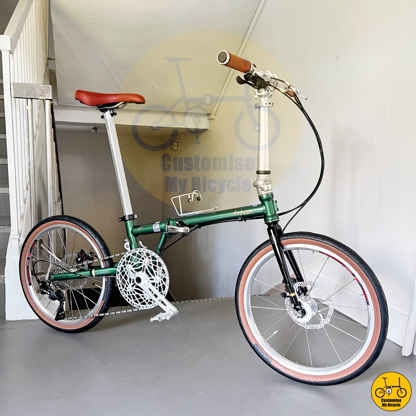 Fnhon Gust 20-inch Folding Bike – Emerald Green Frame with Classic Retro Vibes
