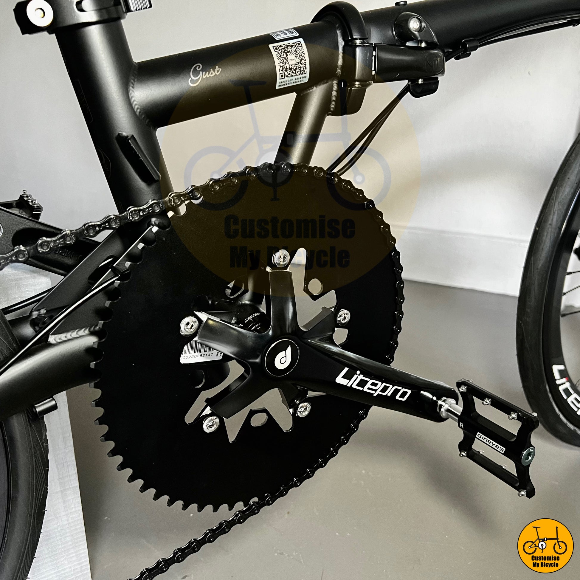 Matte black Fnhon Gust 22-inch folding bike with oval chainring
