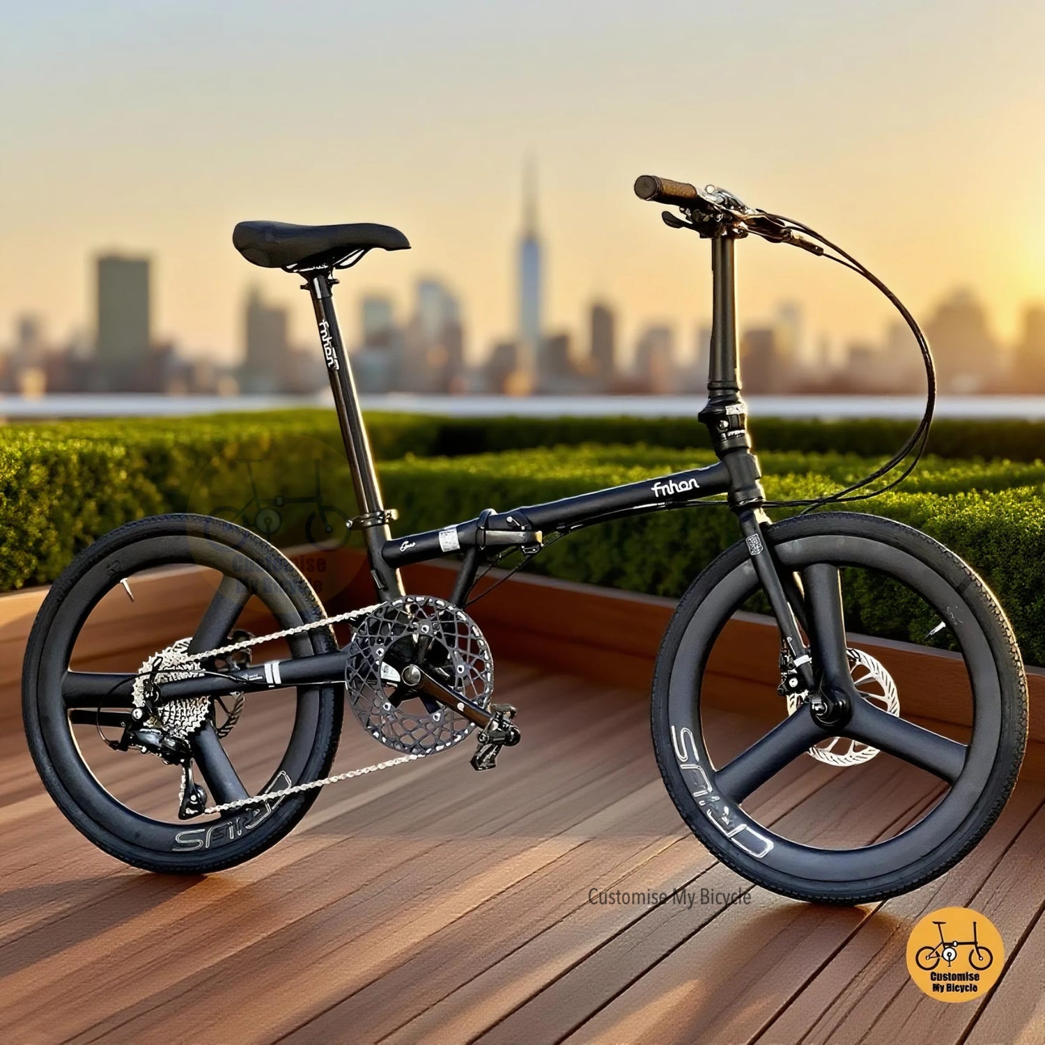 Matte Black Fnhon Gust 22 inch foldable bicycle Shimano 9 speed drivetrain carbon trispokes loud hub wheels

