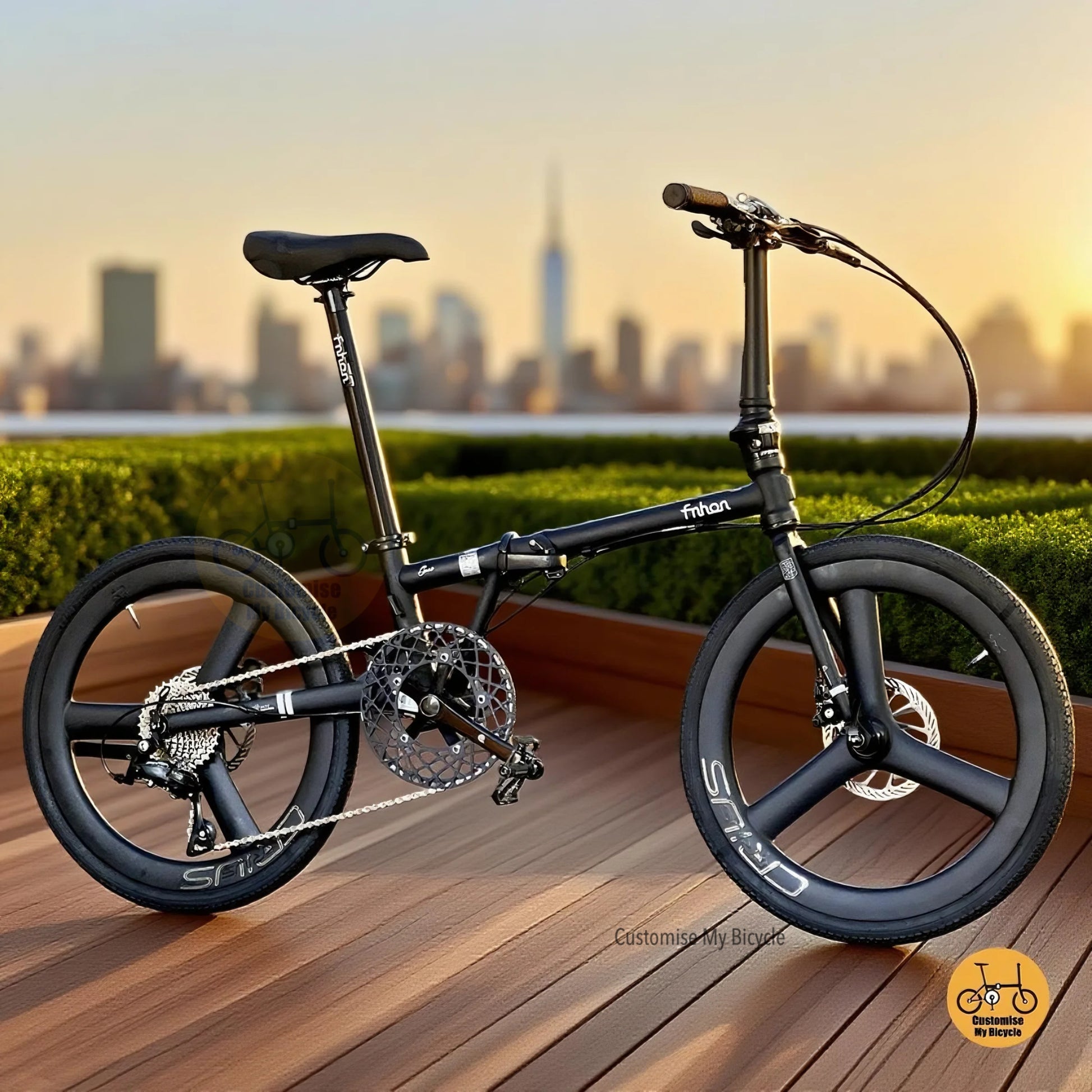 Matte Black Fnhon Gust 22 inch foldable bicycle Shimano 9 speed drivetrain carbon trispokes loud hub wheels
