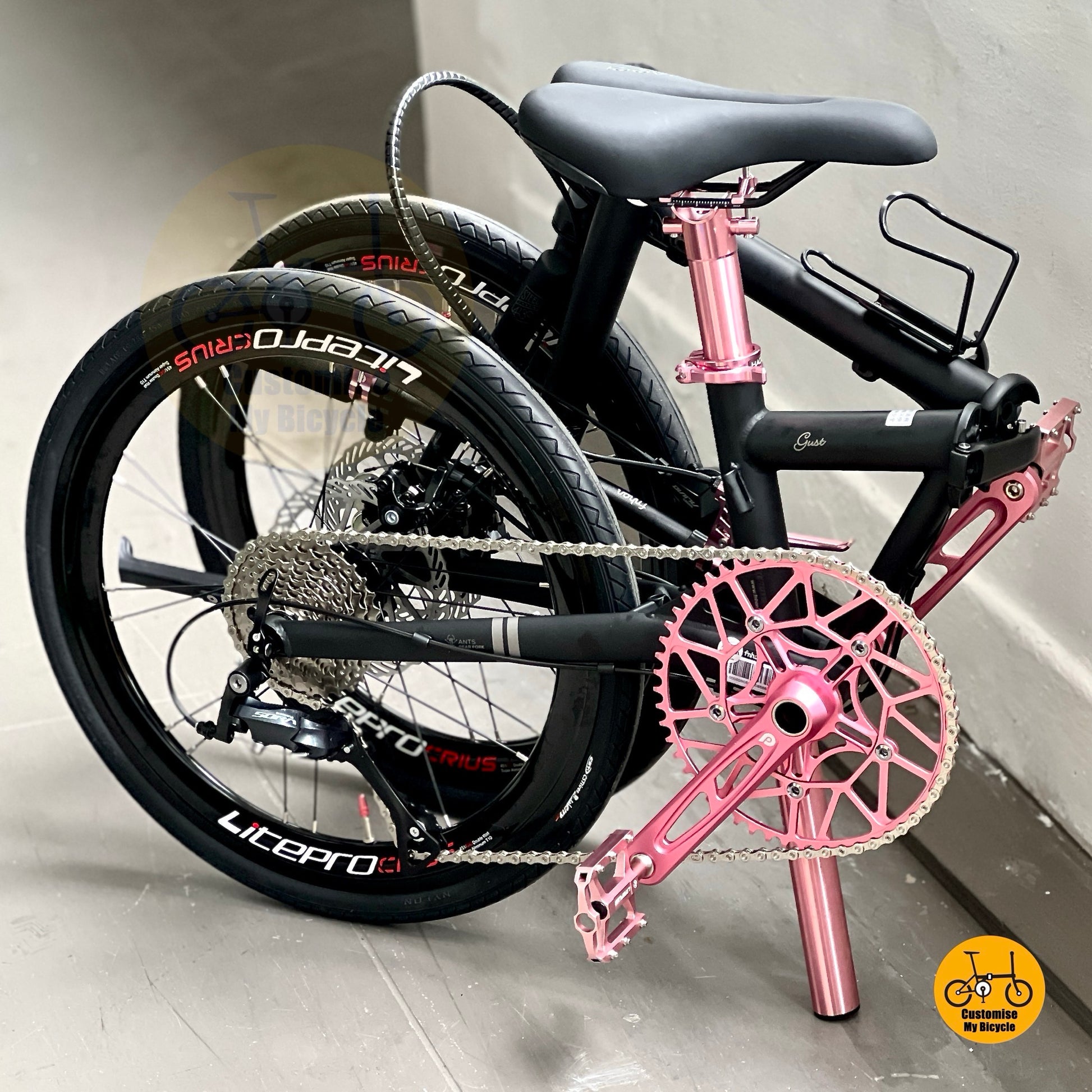 Fnhon Gust 22 Inch Matte Black Foldable Bicycle With Mechanical Disc Brake And Hollowtech Crankset
