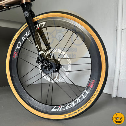 LItepro lightweight wheels on high-end foldie with a durable frame and top-tier Litepro components
