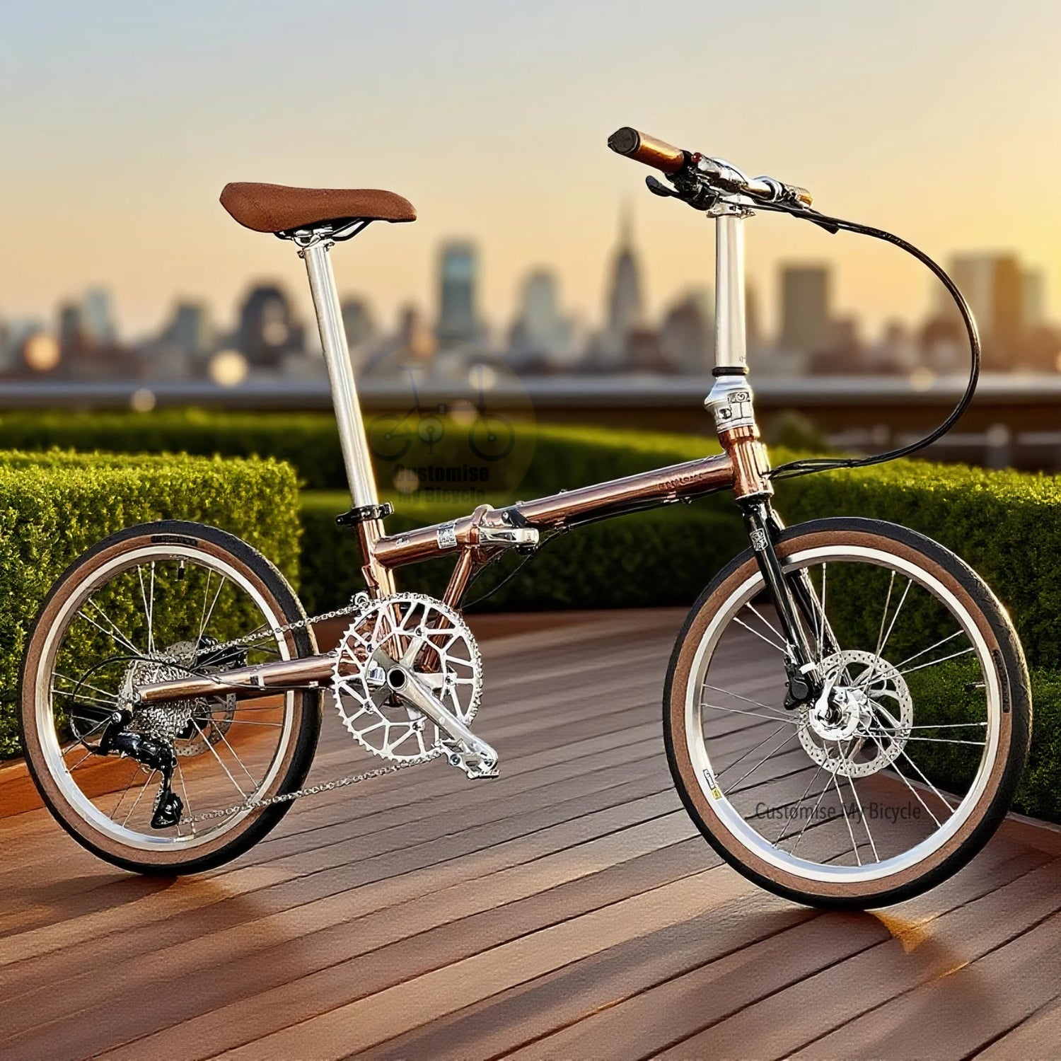 Fnhon Gust 22 Inch Rose Gold Folding Bike Shimano 9 Speed Litepro Hydraulic Disc Urban Foldie
