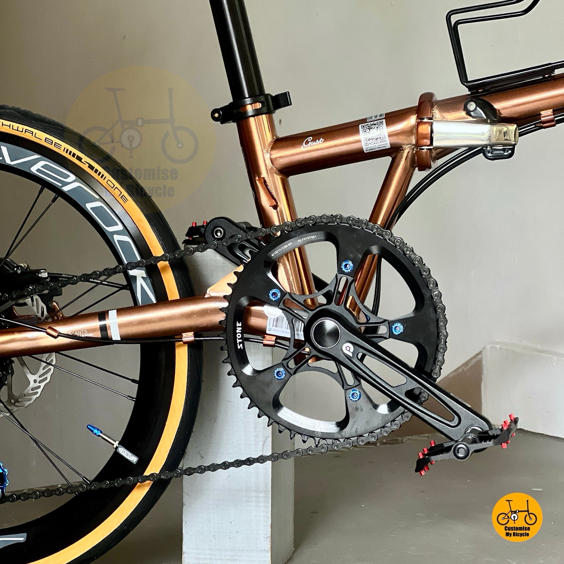 Fnhon Gust 22 inch foldable bicycle Rose Gold chromoly steel frame urban folding bike standing display
