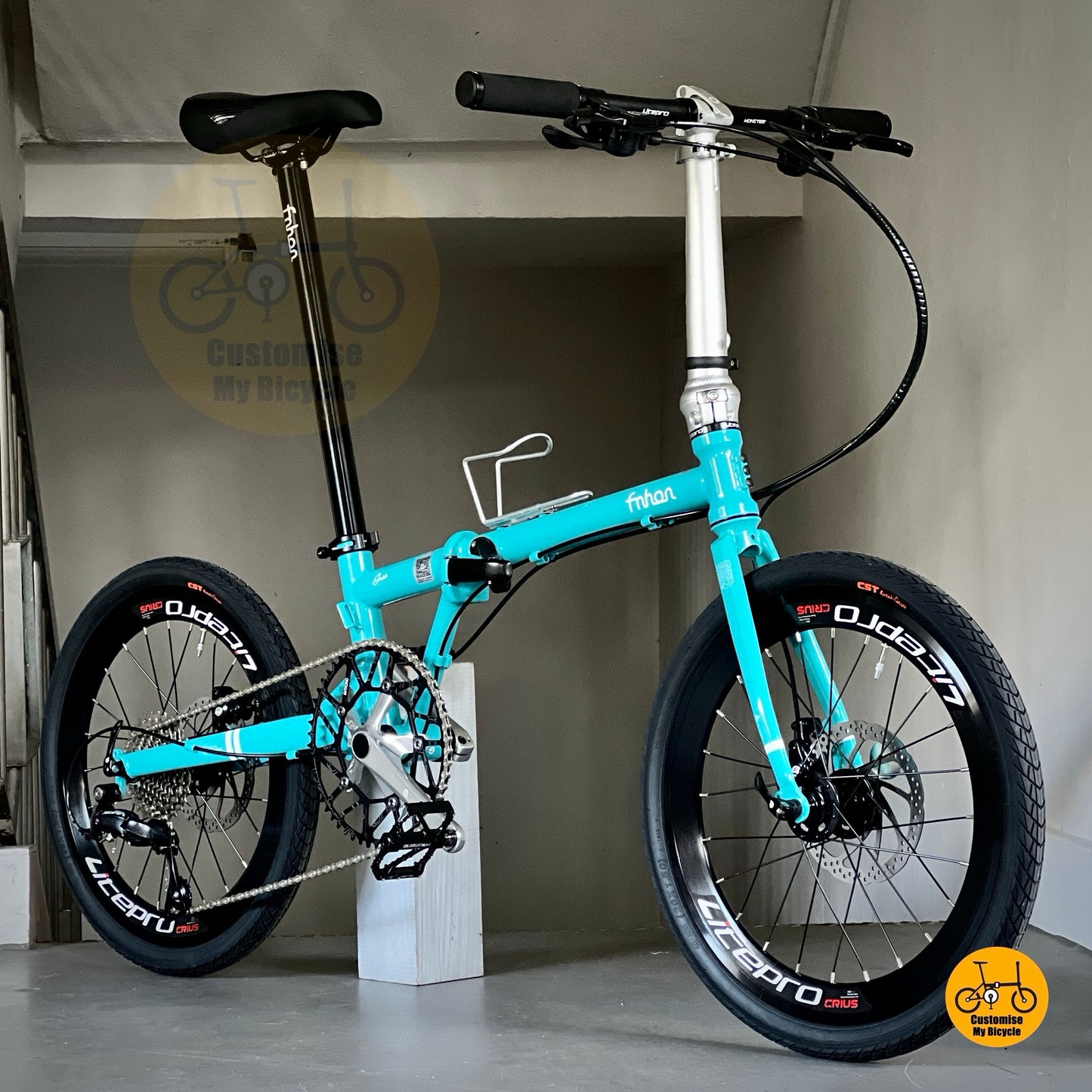 Lightweight Fnhon Gust Turkish Blue Folding Bike Shimano 9 Speed For Urban Cycling  
