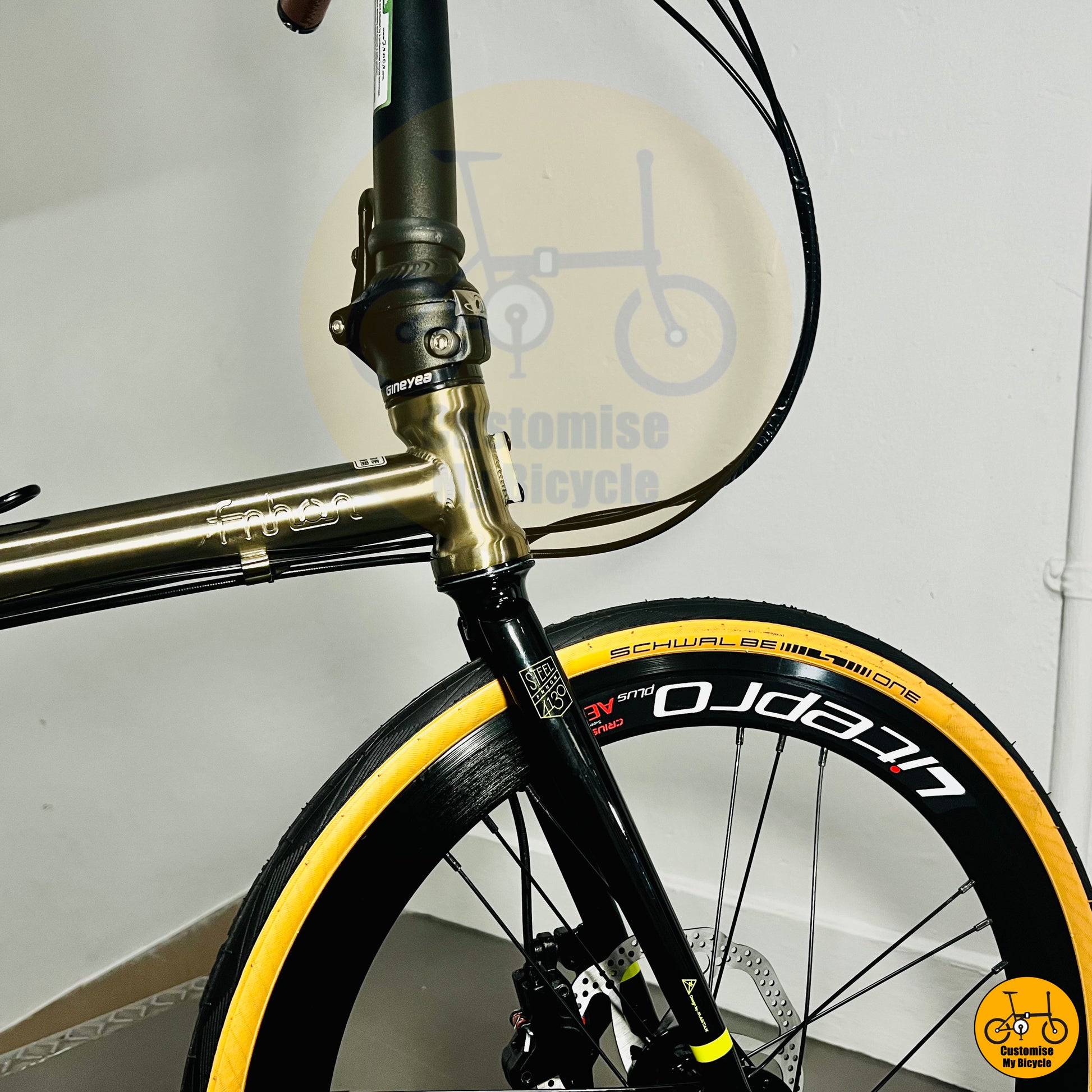 Lightweight Fnhon Gust foldie with a stylish titanium gold frame
