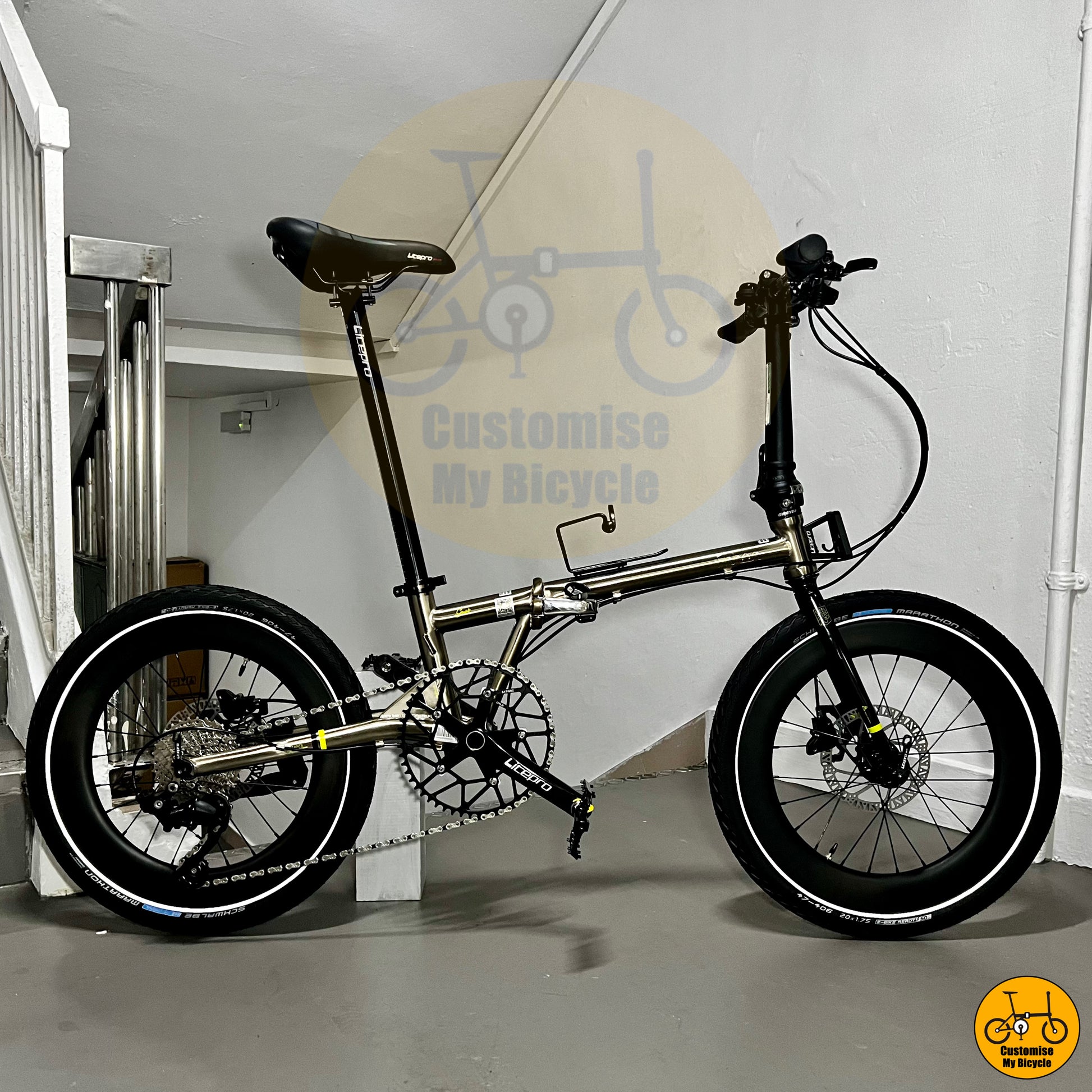 Basikal Lipat Fnhon Gust 20-Inci – Rangka Titanium Emas dengan Roda Hubsmith
