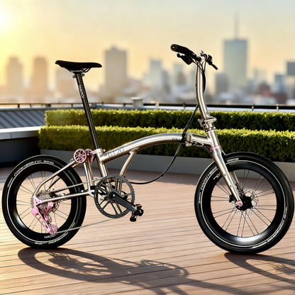 Fnhon GT20 20" Metallic Titanium lightweight folding bike with Dedicated 10 Gears