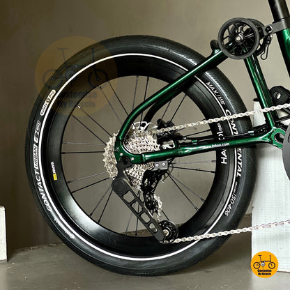 Fnhon GT20 folding bike Shimano Haoi 10 speeds drivetrain gear system close up folding bicycle
