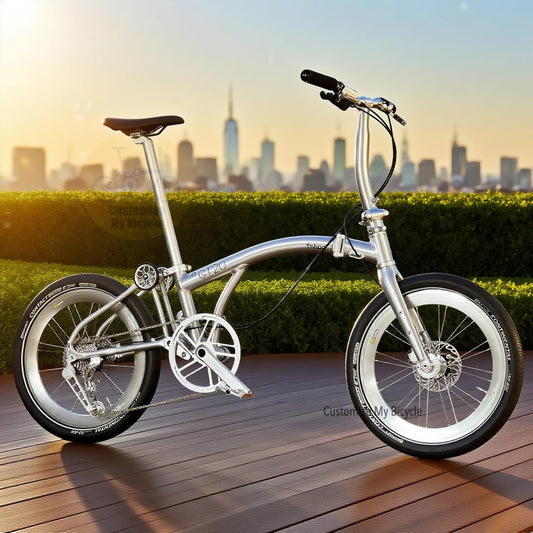 Fnhon GT20 20 Inch Polished Silver Folding Bike With Premium Hydraulic Brake and 10 Speed Drivetrain
