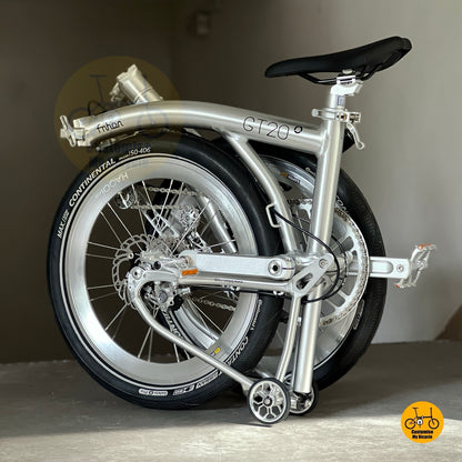 Fully folded of Fnhon GT20 20 inch polished silver folding bike full side view
