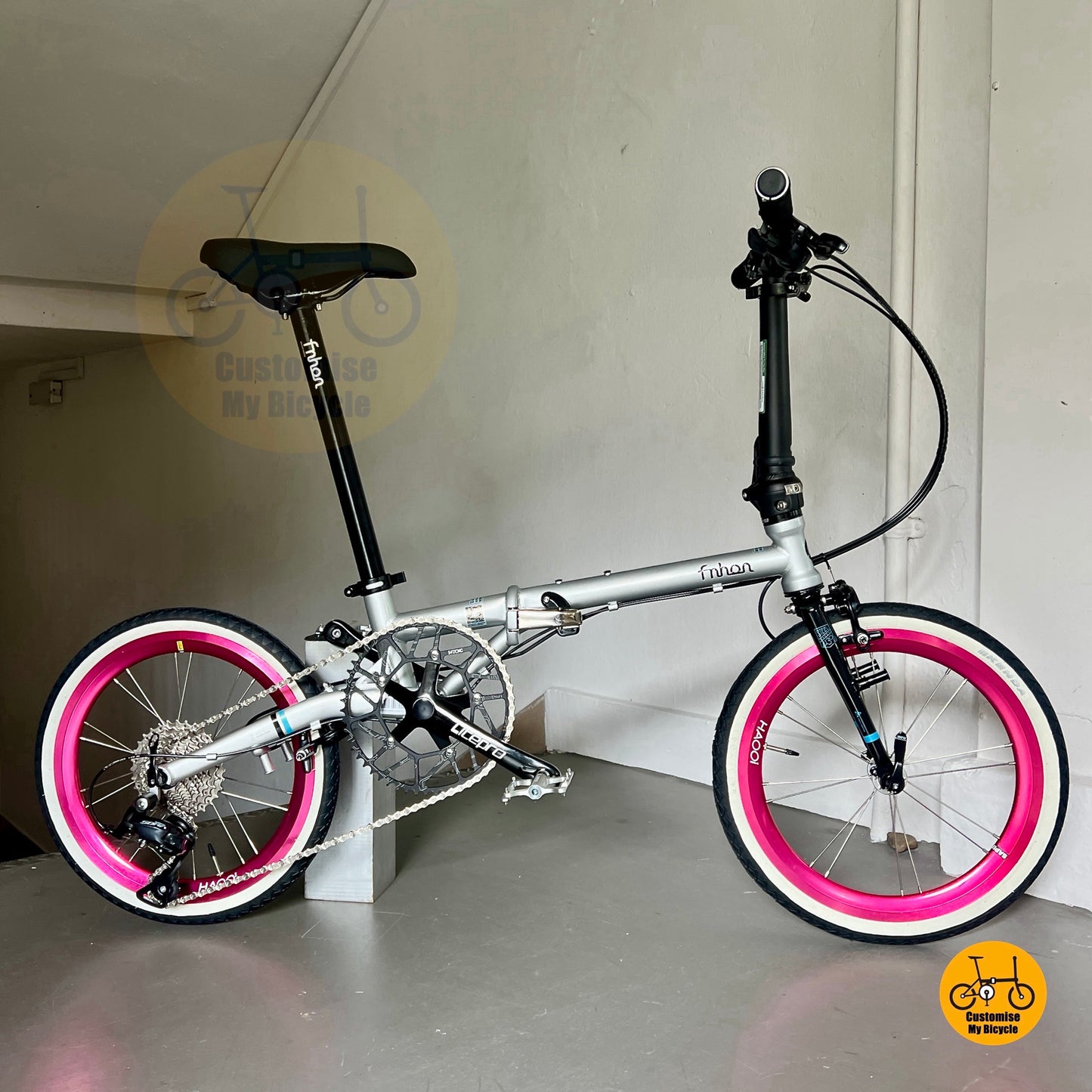 Mini Fnhon Gust 18 Inch Folding Bike Dolphin Grey Hot Pink Shimano 9s Lightweight Urban Foldie
