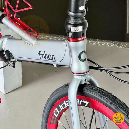 Customised folding bike with unique red Litepro components  

