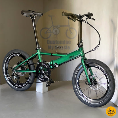 Fnhon Monsoon 20 Inch Folding Bicycle Emerald Green Shimano 10 Gears Tiagra Schwalbe Big Apple Tyres Silverock Wheelset Aluminium Frame Compact Urban Commuter Foldable Bike
