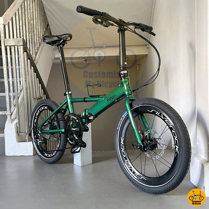 Sepeda Lipat Fnhon Monsoon 20 Inci Emerald Green Shimano 10 Gear Tiagra Wheelset Silverock Ban Schwalbe Big Apple Sepeda Komuter Aluminium Ringan

