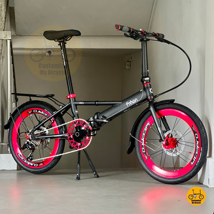 Basikal penghantaran makanan warna hitam lipat 20 inci Monsoon dengan tayar grip dan brek cakera