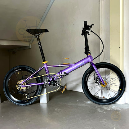 Sepeda lipat Fnhon Monsoon 22 inch warna Lavender Purple dengan Shimano 9 gears desain ringan dan ringkas
