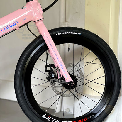 Fnhon Monsoon 20" Baby Pink folding bike with KENDA/CST fast rolling tyres; LITEPRO Aero high profile wheelset