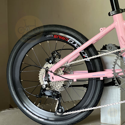 Fnhon Monsoon 20" Baby Pink folding bike frame material colour detail