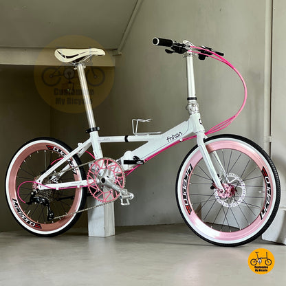 Fnhon Monsoon white pink folding bike side view
