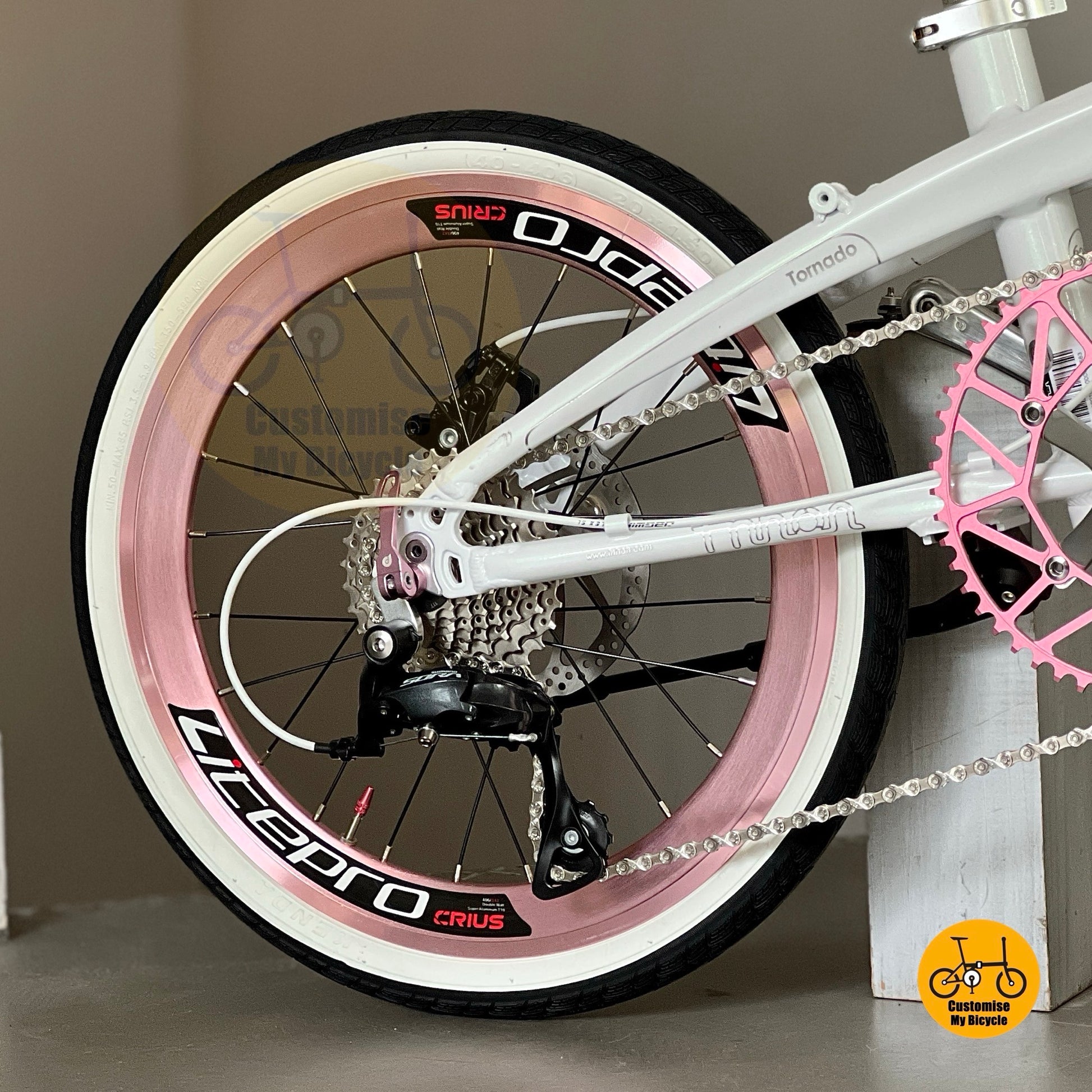 Close up of Shimano 9 speed rear derailleur on Fnhon Tornado folding bike
