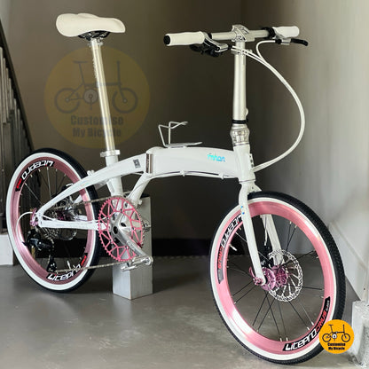 Fnhon Tornado 22 inch folding bike Dreamy White full side view lightweight foldable bicycle
